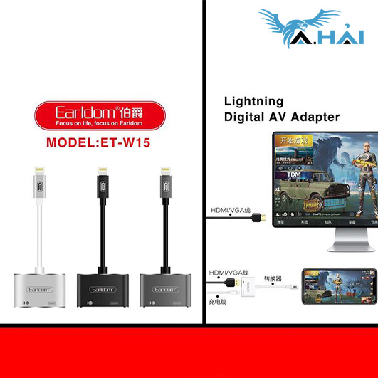 Jack Chuyển Từ Cổng Lightning Sang 1 Cổng HDMI Và 1 Cổng Lightning Earldom W15