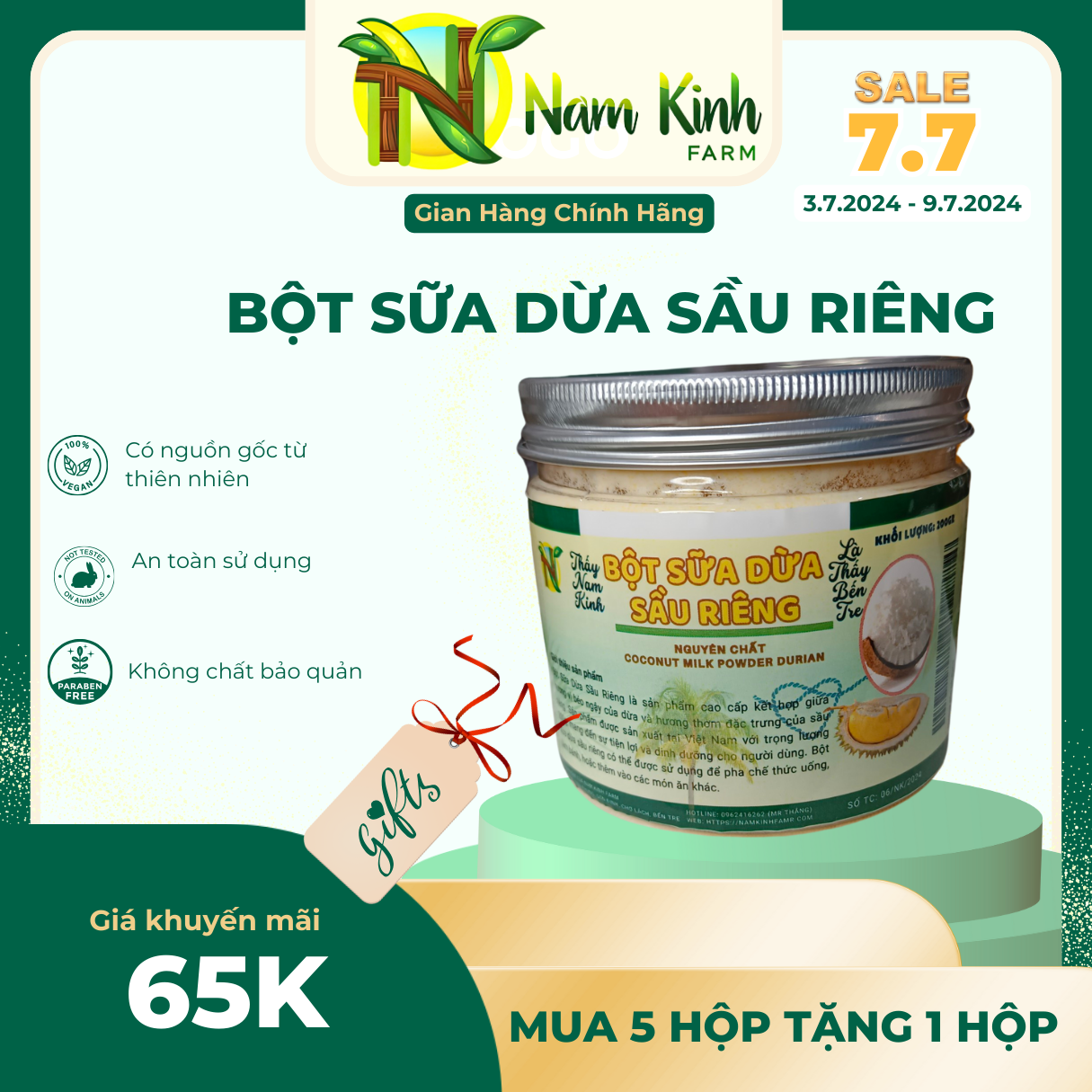 Bột Sữa Dừa Sầu Riêng Nam Kinh Hũ 200g Chính Hãng- Đặc Sản Bến Tre-Hoàn toàn nguyên chất