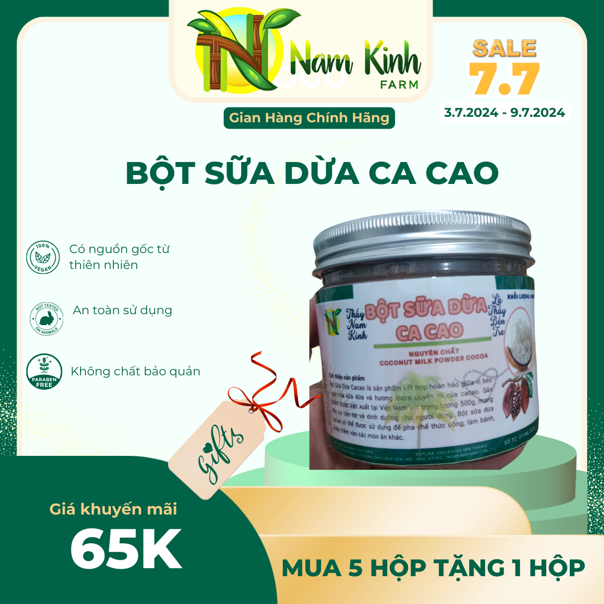 Bột Sữa Dừa Ca Cao Nam Kinh Hũ 200g Chính Hãng- Đặc Sản Bến Tre-Hoàn toàn nguyên chất, ngọt nhẹ